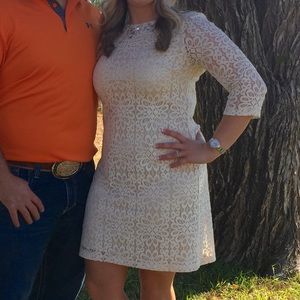 Short cream lace dress with beaded neckline